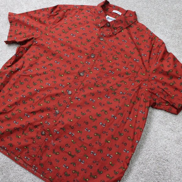 Duluth AOP Shirt Mens XL Orange BBQ Relaxed Fit Tractor All Over Print Untucked - Picture 5 of 14